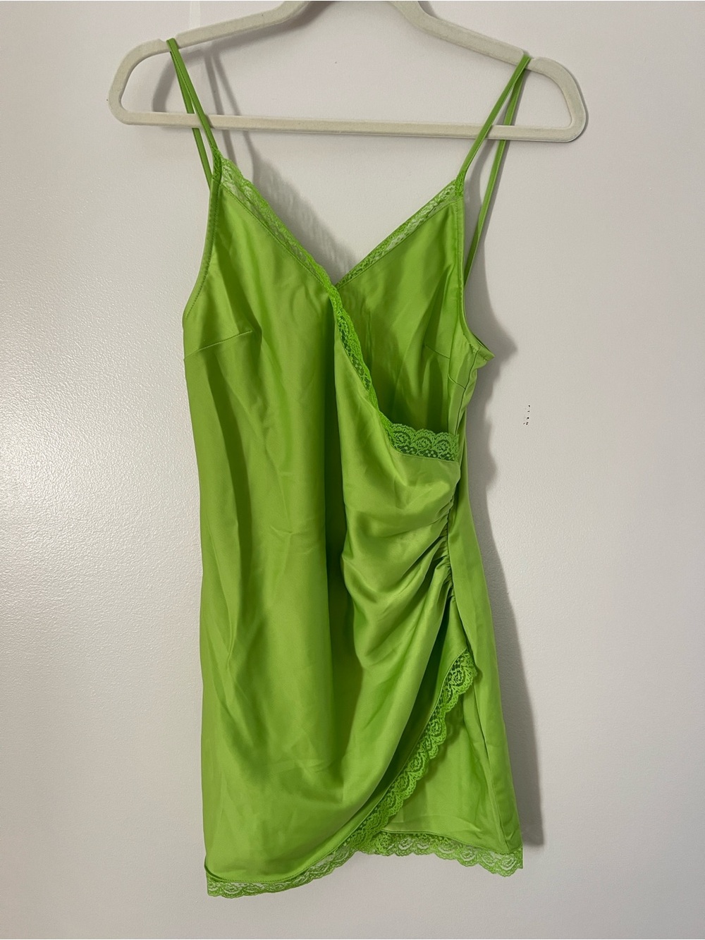 Urban Outfitters Chartreuse Lime Green Satin Lace Wrap Slip Dress Party Mini
